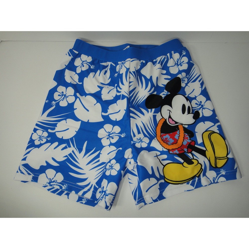 PatPat Disney Mickey Mouse Boys Blue Tropical Hibiscus Swim Trunks 6-7Y NWT